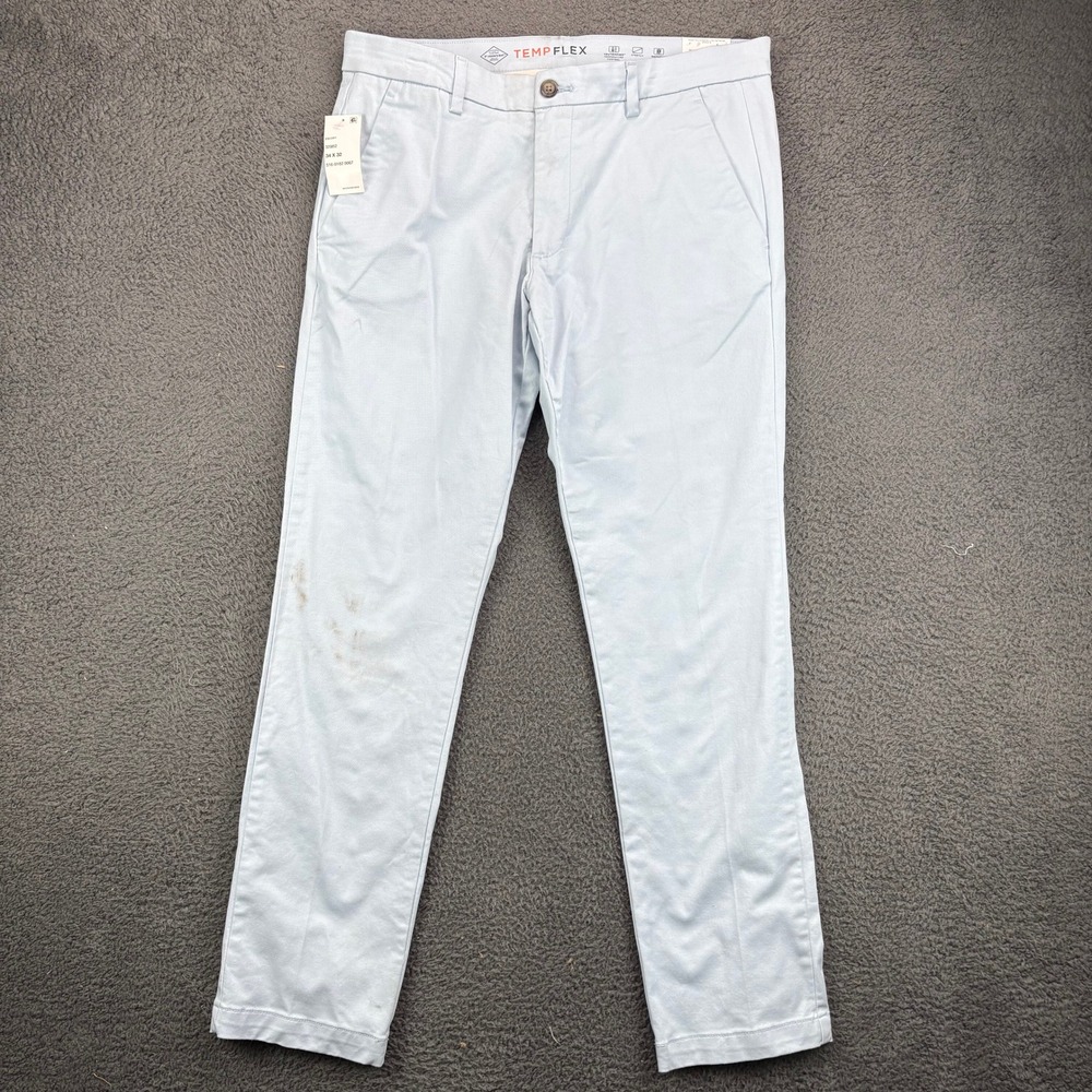 St Johns Bay Mens Temp Flex Slim Fit Chino Pants Light Blue 34x32 NWT Stained